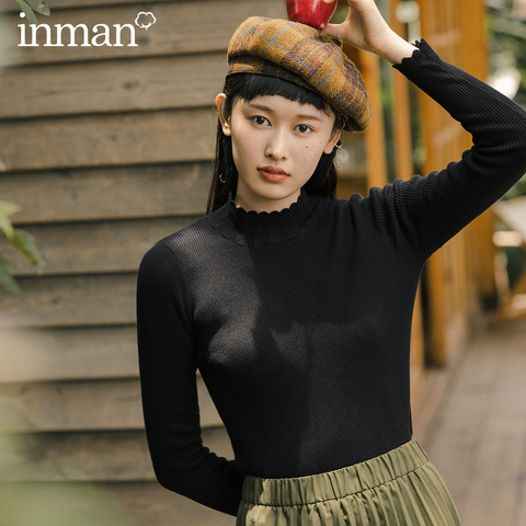 INMAN 2022 Autumn Winter New Arrival Slim Pullover Women's Bud High Collar Wavy Edge Elegant Bottoming Sweater ► Photo 1/5