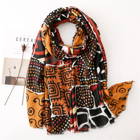 Autumn Winter Fashion African Geometric Fringe Viscose Shawl Scarf Women High Quality Print Soft Hijabs and Wraps Muslim Sjaal ► Photo 1/6