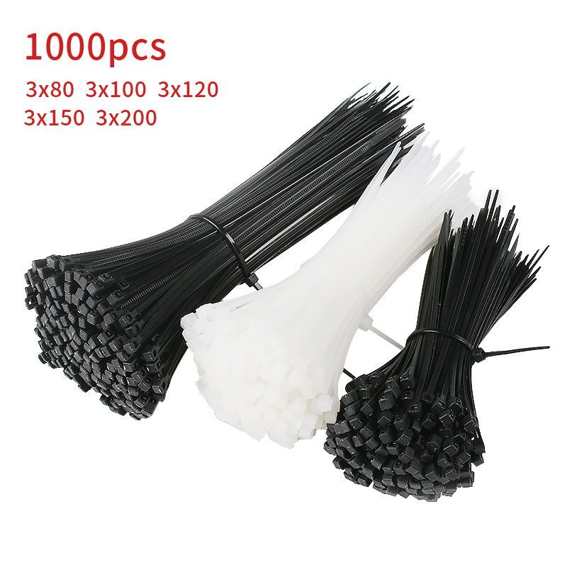 1000PCS  3X120mm  Black Self Lock Plastic Nylon Cable Ties Zip Wire 