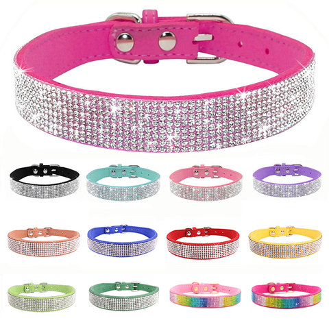Comfortable Suede Fiber Crystal Dog Collar Glitter Rhinestone Dog Collars Zinc Alloy Buckle Collar for Small Dogs Cats XS/S/M/L ► Photo 1/6