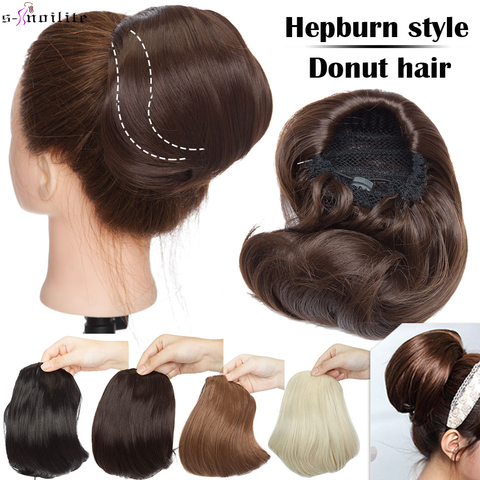 S-noilite Scrunchy clip in chignon hair extension Hepburn style straight Drawstring Hair Bun synthetic Donut Hairpiece for women ► Photo 1/6