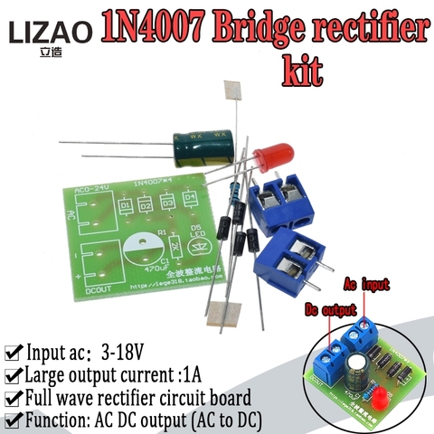 1N4007 Diy Kit IN4007 Bridge Rectifier AC DC Converter Full Wave Rectifier PCB Board KIT Parts Electronic Suite ► Photo 1/6