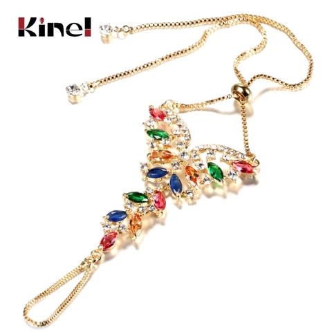 Kinel Luxury Indian Jewellery Fashion Gold Plating Colorful Zircon Bracelet For Women Vintage Wedding Jewelry Party Crystal Gift ► Photo 1/6