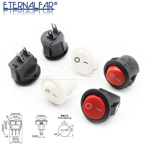 15MM 16mm Diameter Small Round Boat Rocker Switches Black Mini Round  White Red 2 Pin ON-OFF Rocker Switch 3A 250V ► Photo 1/2