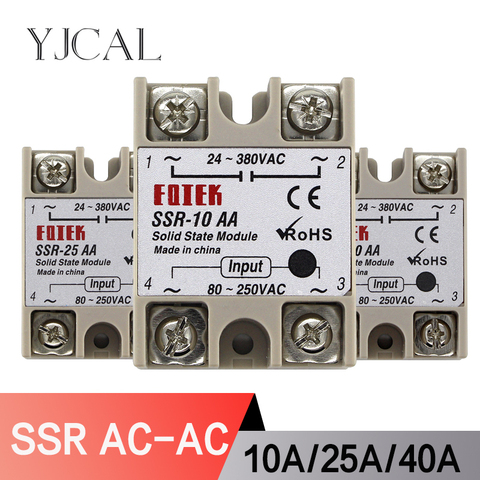 SSR-10AA SSR-25AA SSR-40AA 10A 25A 40A Solid State Relay Module 80-250V Input AC 24-380V AC Output High Quality ► Photo 1/6