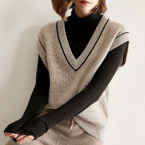 V-neck Cashmere vest women's sweater autumn and winter new Korean loose wild sweater vest sleeveless sweater ► Photo 1/6