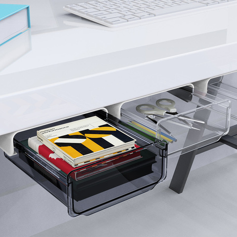 Self Stick Pencil Tray Under Desk Drawer Organizer Table Storage Box Self-adhesive Hidden Organizer Office Stationery Organizer ► Photo 1/6