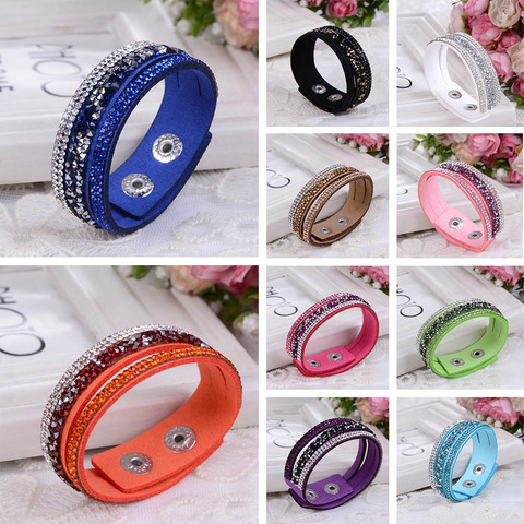 New Fashion Women Blue Black Leather Velvet Wrap Wristband Cuff Bangle Bracelets Punk Mix Crystal Rhinestone Bracelet Jewelry ► Photo 1/6