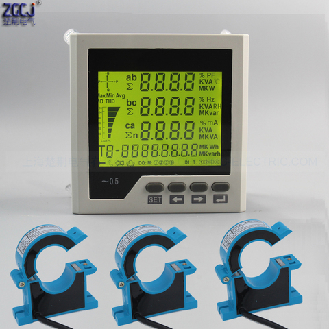 AC 100A 200A 300A 400A 500A 450V 3 phase LCD multifunction meter power factor power energy KWh A V Watt panel meter with RS485 ► Photo 1/6