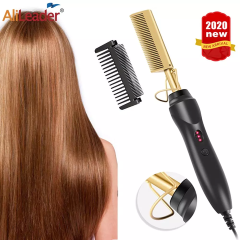 Leeons Hot Comb Electric Hot Comb Wet And Dry Hair Curler Comb Hot Straightening Heating Comb Iron Environmentally Gold Comb ► Photo 1/6