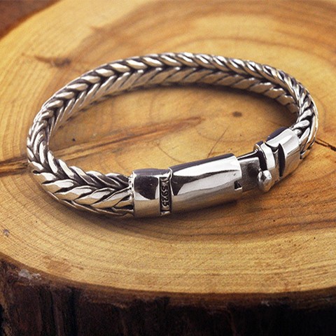 BOCAI New Real solid S925 pure silver hand woven bracelet for men