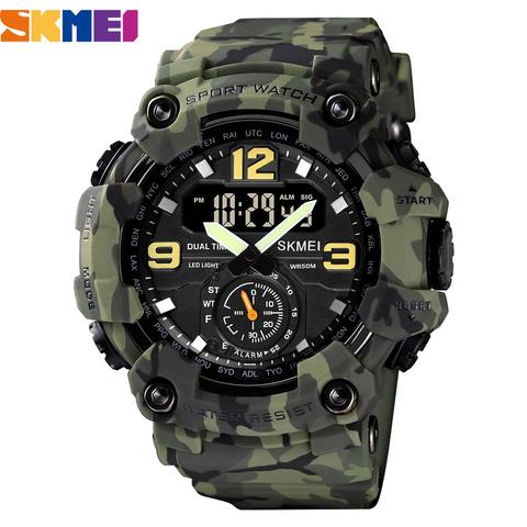 Vintage Men Military Watch 50m Waterproof Wristwatch SKMEI Top Brand Casual Sport Style Digital Clock PU Leather Band Watch Men ► Photo 1/6