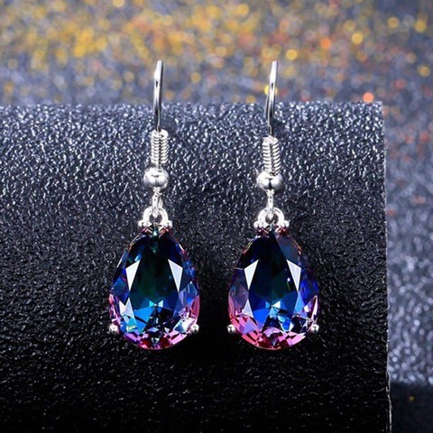 Fashion Women Silver Color Filled Round Mystic Rainbow Topaz Gemstone Hook Earrings Zircon CZ Earrings Jewelry Gift ► Photo 1/5