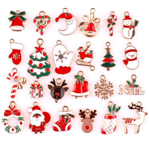 24x Mixed Metal Enamel Charms Christmas Pendants Ornaments Beads for Bracelet Earrings Jewelry Making Xmas Tree Decor Kids Gift ► Photo 1/4