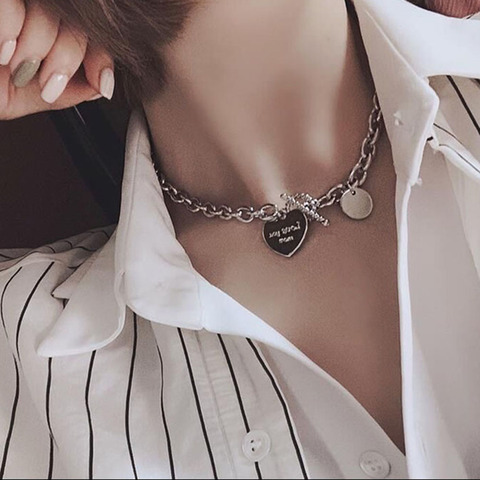 2022 Punk Metal Heart Clavicle Chain Necklace Female Geometric Buckle Thick Chain Rock Hip Hop Silver Color Choker Necklace Gift ► Photo 1/6