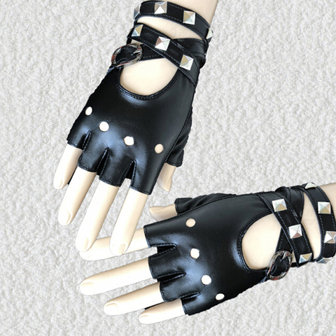 Unisex Fingerless Driving PU Leather Gloves Motor Cool Rivet Sexy Disco Dancing Rock and Roll Black Red White Punk Glove ► Photo 1/6