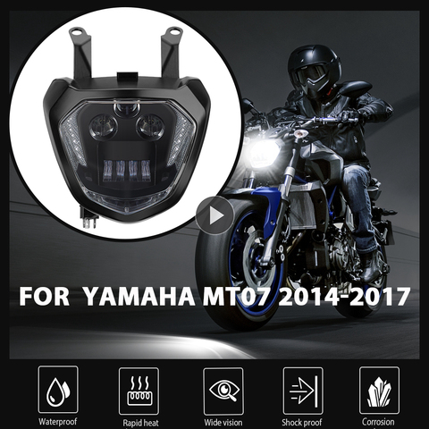 KEMiMOTO For YAMAHA MT07 Headlight MT 07 LED Lamp DRL FZ07 2014 2015 2016 2017 Motorcycle Headlight MT07 110W 12V ► Photo 1/6