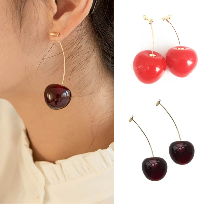 Fashion Women Fruit Big Cherry Charm Drop Dangle Earrings Stud Ear Jewelry GWR 