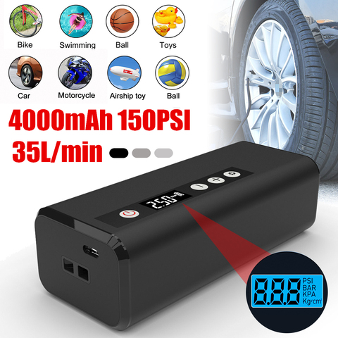 4000mAh Portable Car Air Compressor Tire Inflator 150PSI Electric