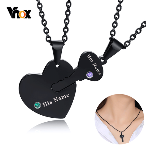 Vnox Custom Personalize His and Her Names Key Heart Puzzle Couple Paired Necklaces Set with Birthstones ► Photo 1/6
