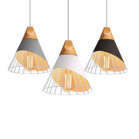 Pendant Lamp Modern Industrial E26 E27 Wood Pendant Lights For Bedroom Hanging Lamp Loft Nordic Aluminum Lampshade Bulb Kitchen ► Photo 1/6