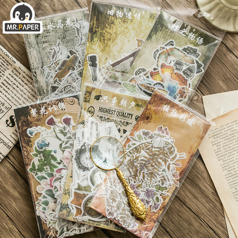 Mr.paper 10 Designs 60 Pcs/bag Vintage Retro Style A Past Series Creative Hand Account Decoration Collage DIY Material Stickers ► Photo 1/6