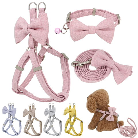 Dog Harness Leash Collar Set Adjustable Soft Cute Bow Double Layer Dog Harness for Small Medium Pet Collar Leash Outdoor Walking ► Photo 1/6