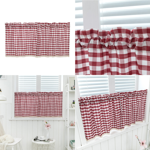 Check Plaid Gingham Window Curtain Valance, Farmhouse Kitchen Curtains, 51x16'' ► Photo 1/6