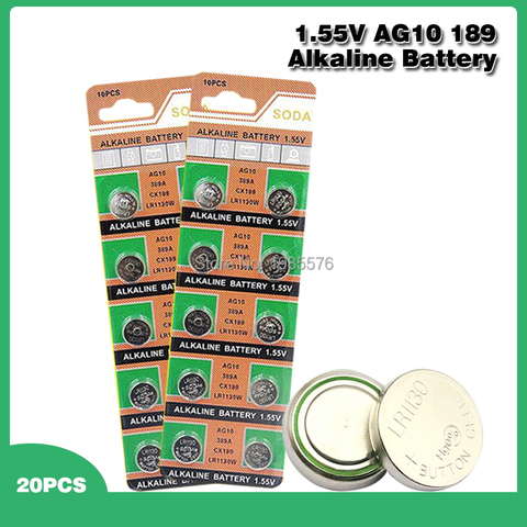 20 Pcs 1.55V AG10 L1131 389 189 LR54 LR1130 Alkaline Batteries Button Cell Coin For Clocks Watches Calculators Computers ► Photo 1/6