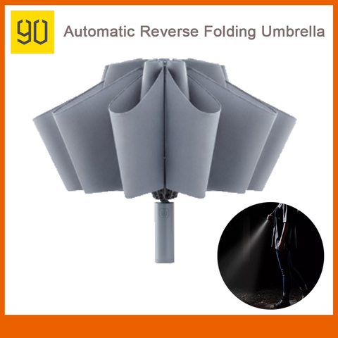 90Fun Automatic Umbrella Reverse Folding Umbrella LED Lighting Windproof Business Strong Umbrella Anti UV Parasol ► Photo 1/6