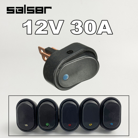 ASW-20D 30A 12VDC Car Boat Auto Push Button On Off With Dot LED Light Illuminated Red Green Blue Yellow Rocker Switch ► Photo 1/6