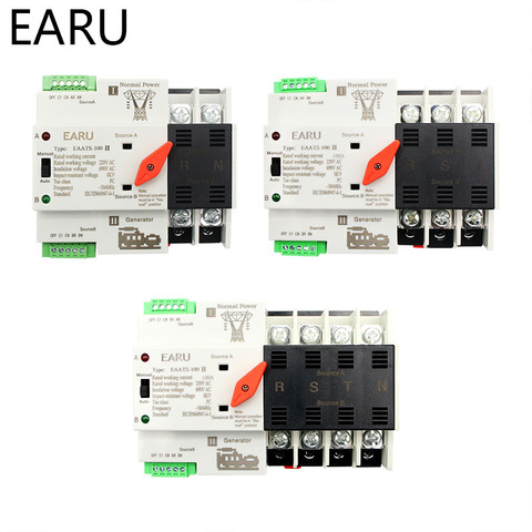 2/3/4P 100A 110V/220V Mini ATS Automatic Transfer Switch Electrical Selector Switches Dual Power Switch PV Solar Energy Din Rail ► Photo 1/6