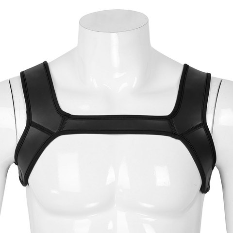 iEFiEL Mens Neoprene Shoulder Wide Straps Harness Belt Muscles Protector Role Play Fancy Clubwear Cosplay Party Costume Straps ► Photo 1/6