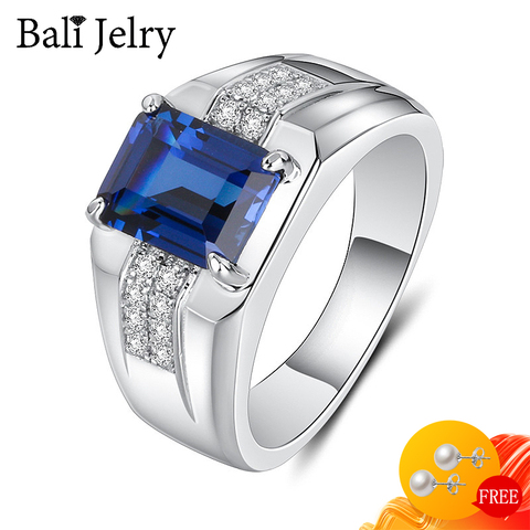 Bali Jelry Men Ring 925 Silver Jewelry Rectangle Sapphire Zircon Gemstone Open Ring for Wedding Engagement Wholesale Accessories ► Photo 1/6