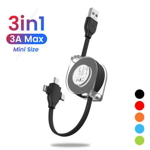 2M 3 In 1 USB Charge Cable for iPhone 12 11 XS X XR Micro USB Type C Cable Retractable Portable Mini Powerbak Charging Cable 1M ► Photo 1/6