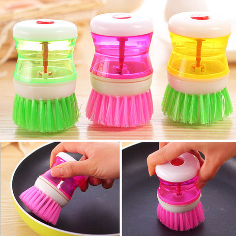 Kitchen Dish Brush With Liquid Soap Dispenser Plastic Pot Dish Cleaning Brush Home Cleaning Products Kitchen Washing Utensils ► Photo 1/6
