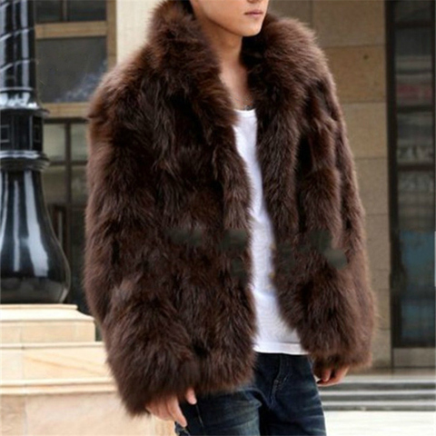 Men's Faux Fur Coat Korean Fashion Slim Clothing Winter Brown Fluffy Warm Coat Plus Size Xxxl 4xl Casual Male Top Thermal Jacket ► Photo 1/5