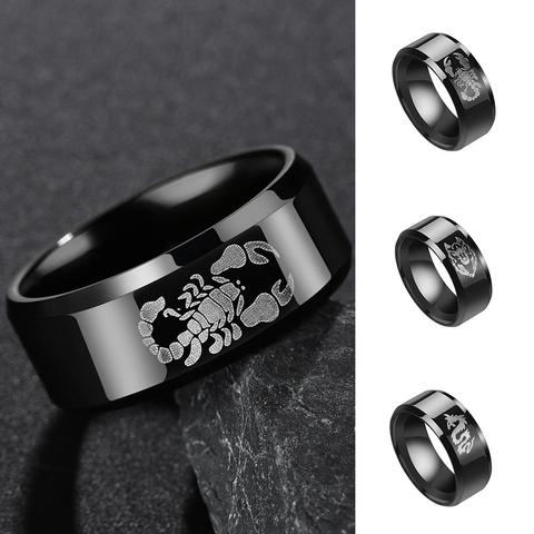 Trendy Alloy Men Ring Cool Gothic Hip Hop Scorpion Lion Pattern Jewelry Band 2022 ► Photo 1/6