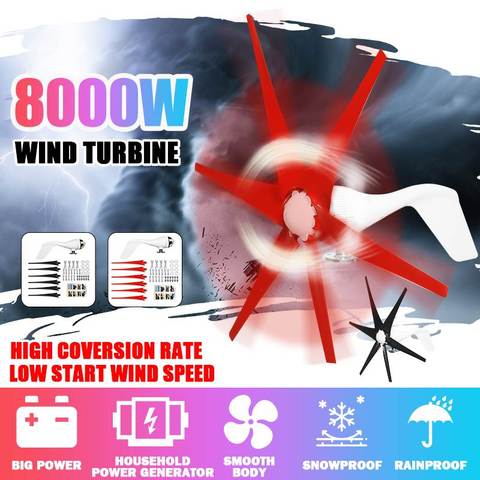 8000W 12V/24V 5 Blades Horizontal Wind Generator Wind Turbine Generator Windmill Energy Turbine Charge for Home Camping ► Photo 1/6