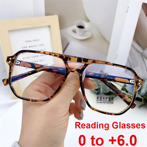 2022 New Fashion Vintage Oversized Reading Glasses Unisex Anti Blue Rays Leoaprd Square Eyeglasses Antifatigue Computer Eyewear ► Photo 1/6
