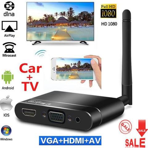 Mirascreen Car TV Stick Miracast Airplay DLNA Screen Mirroring Wifi Dongle Wireless HDMI + VGA + RCA AV Adapter Android Ios X6W ► Photo 1/6