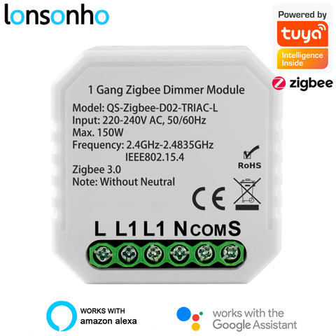 Lonsonho Zigbee Dimmer 220V No Neutral Triac Tuya Smart Led Light Dimmer Switch Module Support Zigbee2MQTT Home Assistant 2 Way ► Photo 1/6