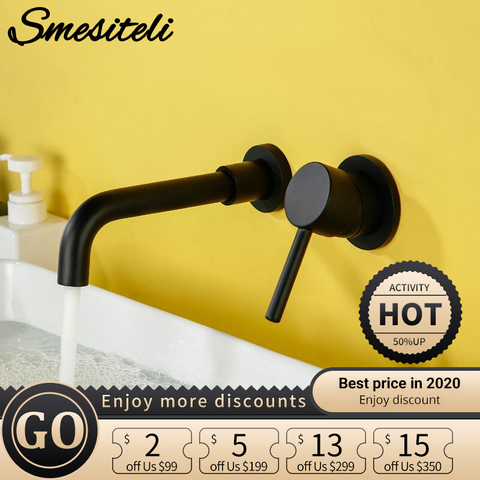 Bathroom Sink Basin Faucet Bath Mixer Tap Wall Mount Brass Matt Black With Single Handle Hot Cold Water White Rose Gold Set ► Photo 1/6