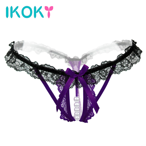 IKOKY For Sex Pearl G-string Thong Panties Sexy Lingerie For Women Porn Lace Woman Costumes Babydolls Chemises Erotic Underwear ► Photo 1/6