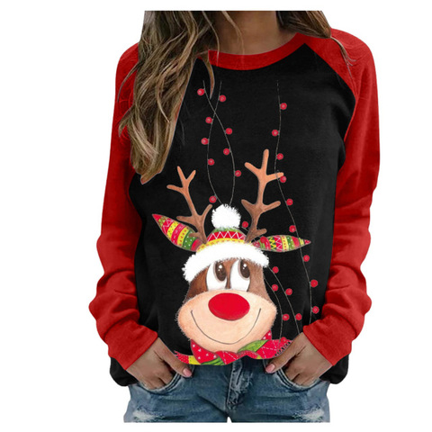 Funny Cute Elk Printing Long Sleeve Christmas Women T Shirt Harajuku S-2xl Cotton Woman Tshirts Graphic Aesthetic Shirt Female ► Photo 1/6