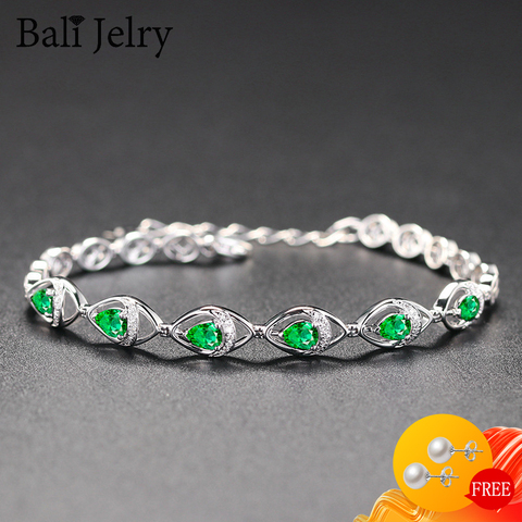 BaliJelry Luxury Women Bracelet 925 Silver Jewelry Water Drop Shaped Emerald Gemstone Fashion Accessories Wedding Engagements ► Photo 1/5