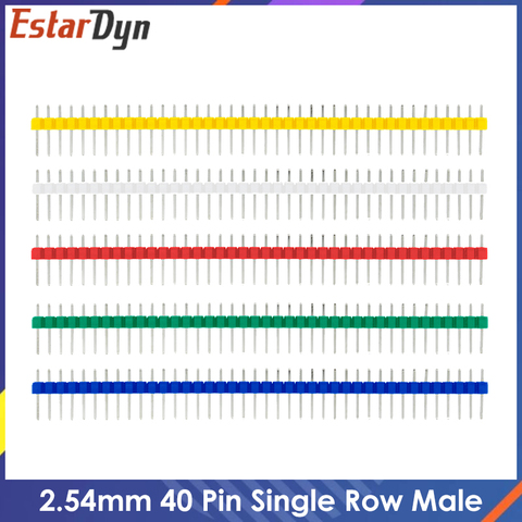 10pcs/lot 2.54mm Green + White + Red + Yellow + Blue Single Row Male 1X40 1*40 Pin Header Strip ROHS CGKCH090 ► Photo 1/5