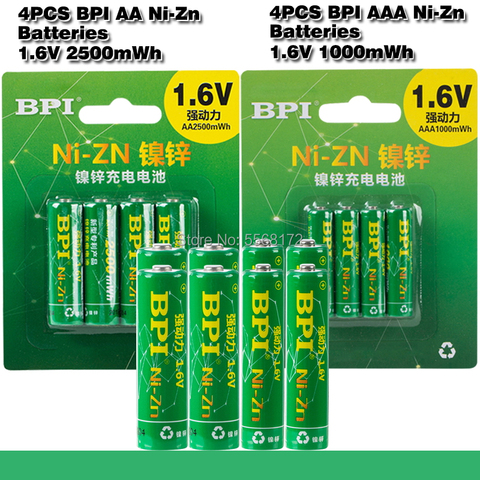 BPI 4Pc/1card 1.6V 2500mWh AA Batteries+4Pcs/1card 1000mWh AAA Batteries NI-Zn AA/AAA Rechargeable Battery ► Photo 1/6