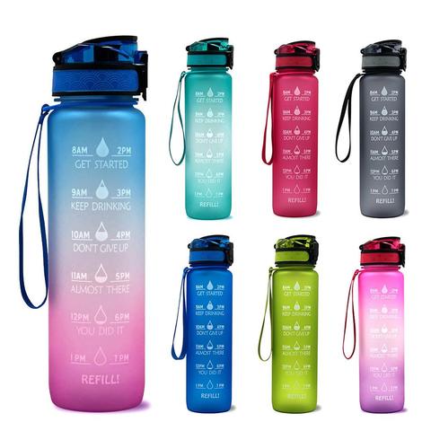 1L Tritan Material Water Bottle With Bounce Cover Time Scale Reminder Frosted Leakproof Cup For Outdoor Sports Fitness ► Photo 1/6