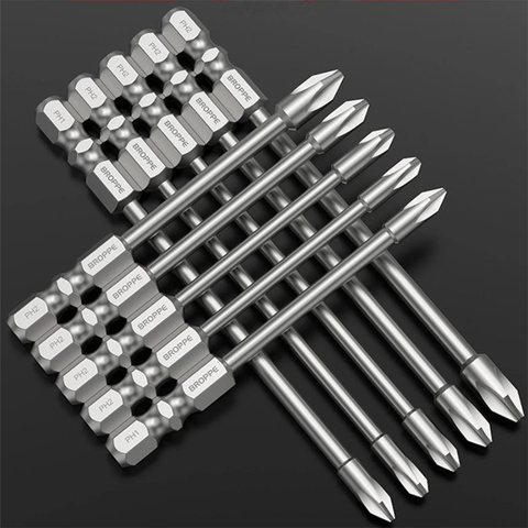 BROPPE 8Pcs 75/100mm Length Impact Phillips Screwdriver Bit High Torque Cross Screwdriver Bit S2 Strong Magnetic Screwdriver Bit ► Photo 1/6